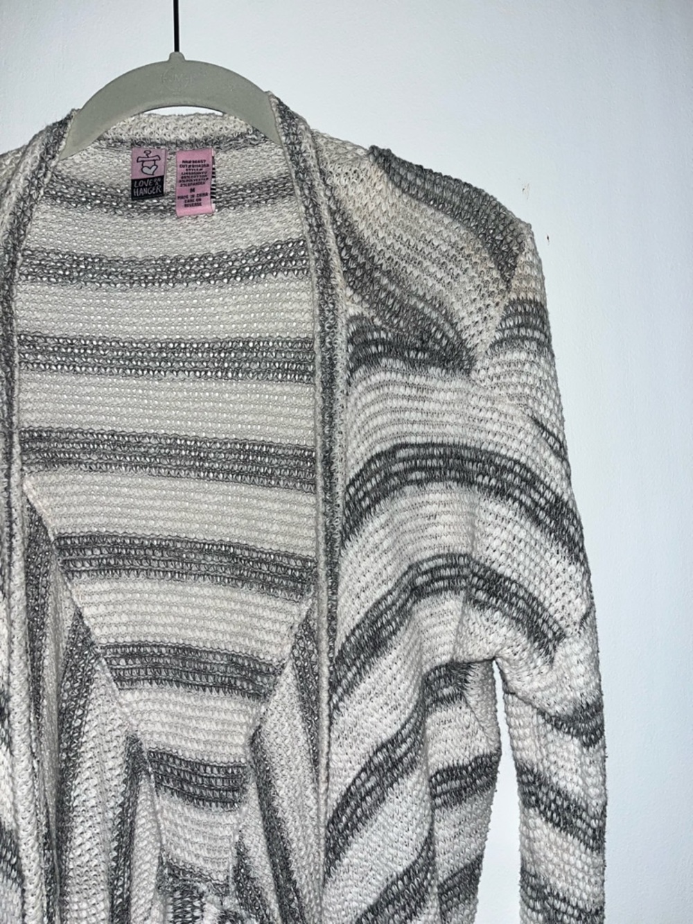 love on a hanger Gray and White Striped Open-Knit Cardigan